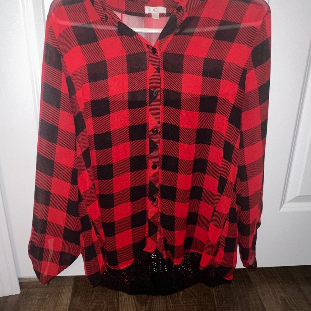 Charming Charlie Red and Black Plaid Blouse